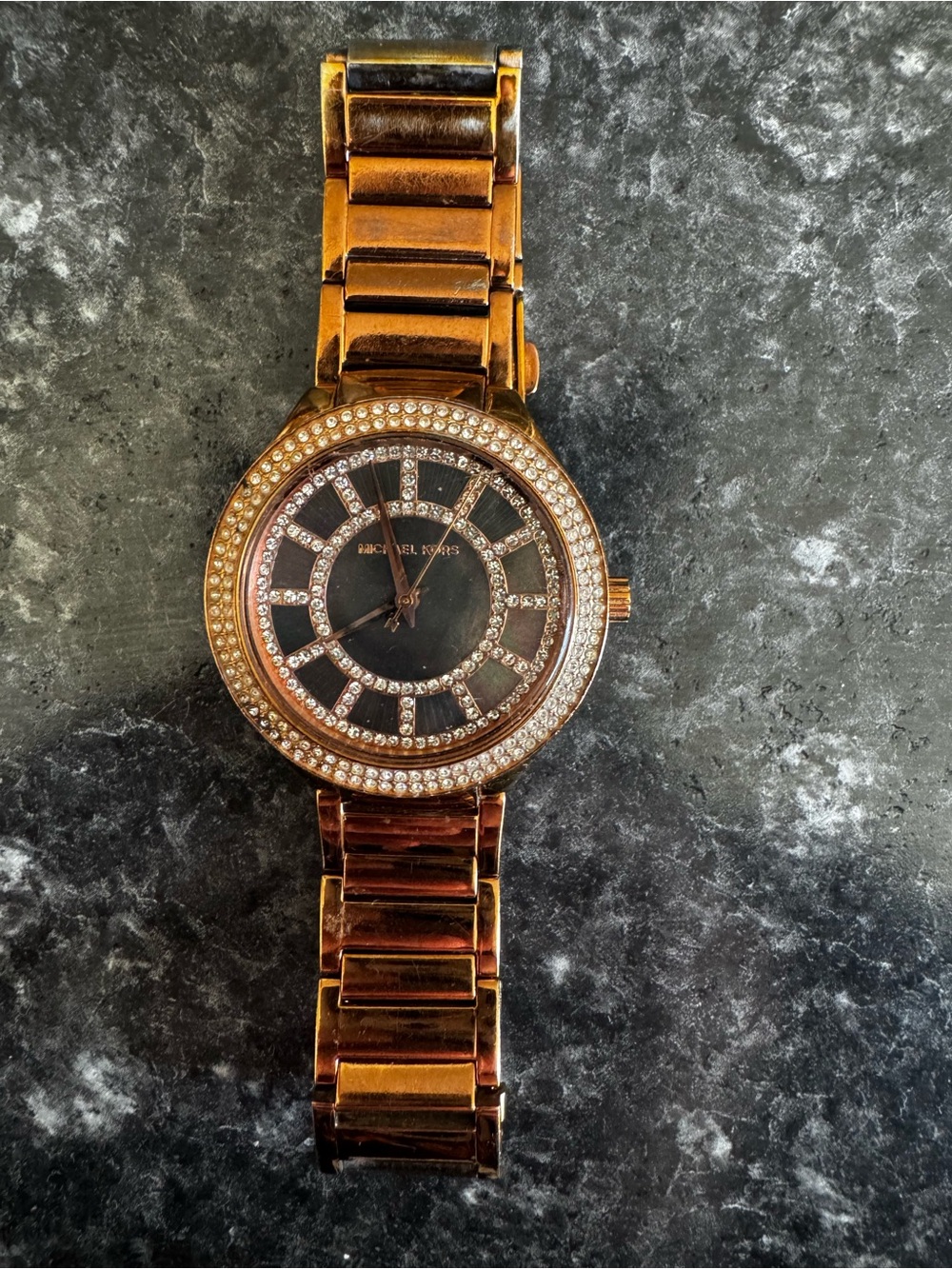 Michael Kors Rose Gold and Black Crystal Accent Women's Bracelet Watch